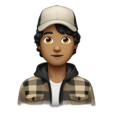 guy with white skin burberry cap and black mid-length hair sticker