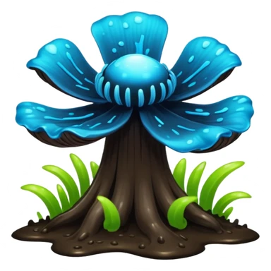 Black and cyan and blue and neon green bioluminescent shiny glowing ET gooey shroomy plenty icky sticky muddy swampy spore flower ecosystem environment  sticker