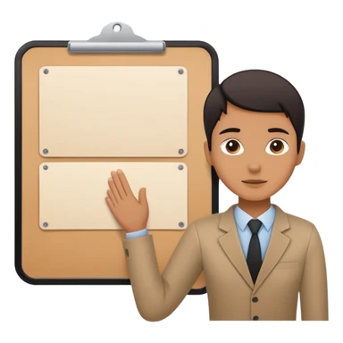 Minimalistic flat vector icon, iOS style, thin black contour on white background. Person silhouette with a project board (kanban/task board) behind. No text, no shadows.
 sticker
