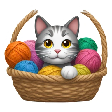 Cat inside Basket full of yarn balls sticker
