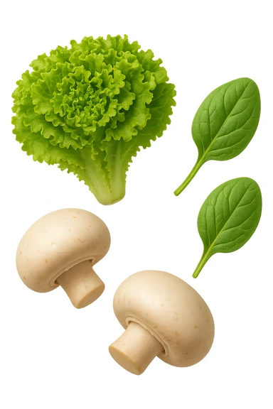 emoji stile iphone 3d di lattuga, spinaci, funghi che fluttuano in aria, iperealistico 4k sticker