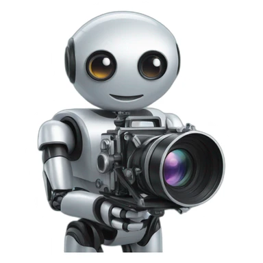 robot director holding a film camera sticker