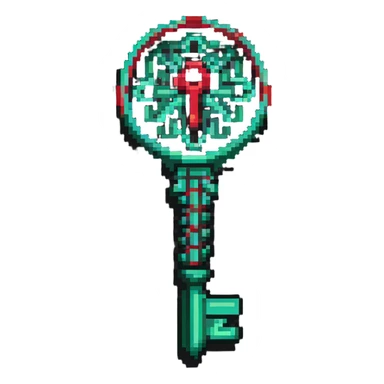 Member key with intricate green to red gradient pattern and special access symbols sticker