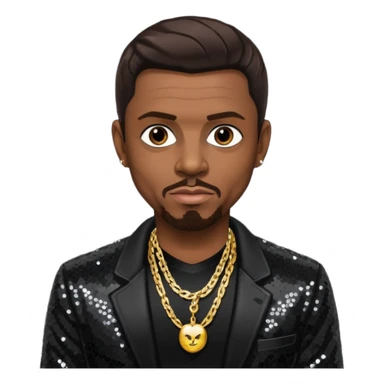 Keith Sweat (b.1961) with dark brown hair, black sequin jacket, black shirt with necklace sticker