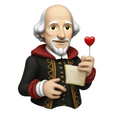 William Shakespeare holds a heart in his hand sticker