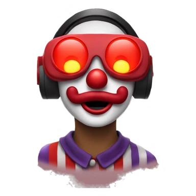 Clown under red light wearing virtual reality headset sticker