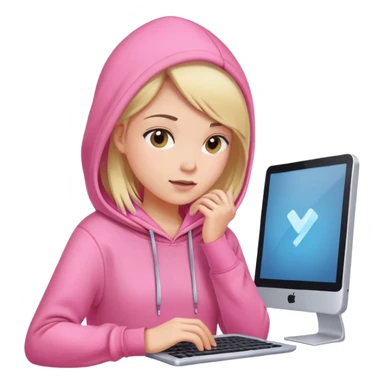 busy girl with computer in pink hoodie  sticker