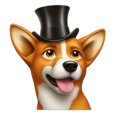 Dog looking like Fox drinking white wine wearing high hat sticker