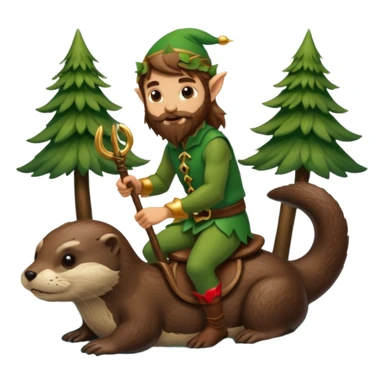 tiny forest elf man long brown hair beard riding an otter sticker