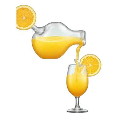 Pouring liquid juices from two bottles into one glass sticker