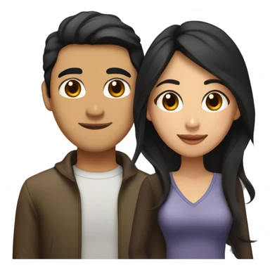 Asian man with brown hair and medium length black hair and Latina woman with long brown highlighted hair  and brown eyes together in love sticker