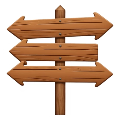 Wooden sign post pointing 2 directions and made of felt texture, scrapbooking style, transparent background sticker