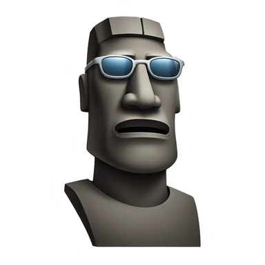 Moai statue facing slightly to the right, keeping its original face, showing up to the chest and wearing sunglasses sticker