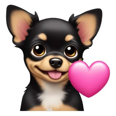 black & tan chihuahua puppy with a pink heart sticker
