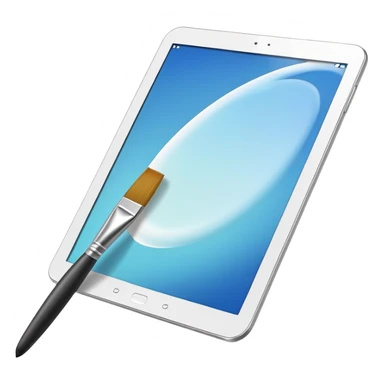 digital tablet paintbrush hovering above a smooth vector curve sticker