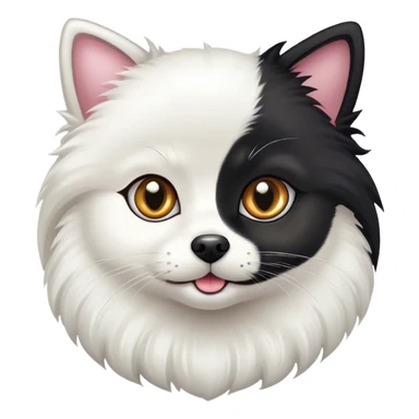 White pomeranian with black cat  sticker