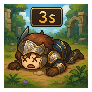 Black Desert Online emoji of a character lying face down with a respawn timer above, in the game's fantasy style, with a lighthearted tone sticker