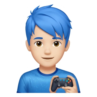 glitter blue gamer boy happy blue hair sticker