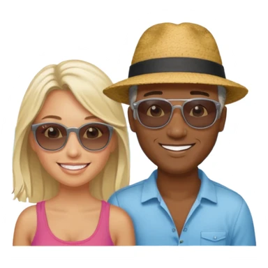 Black man salt n pepper hair with younger blonde  both smiling on beach  make the guys hair shorter n darker sticker