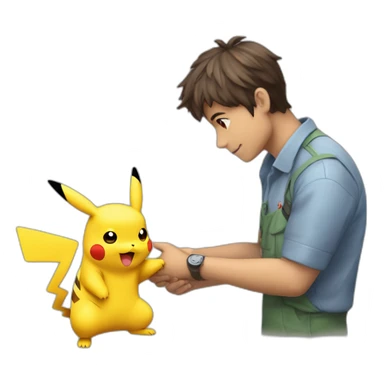 La rana René dándole la mano a pikachu sticker