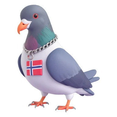 pigeon with Norway's flag as a collar sticker