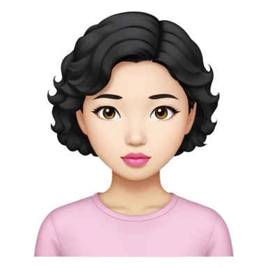 stunning asian woman black short wavy hair, light pink lips sticker