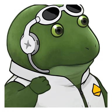 bufo dressed as pilot in a white outfit, zoomed out sticker