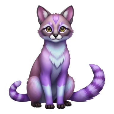 Colorful dark tropical pastel-lilac-lavender-violet iridescent pastel white glorious divine exotic cute cool beautiful shiny beautiful fantasy-caracal-civet-genet-vernid-oncilla-animal-Fakémon-hybrid-fursona (full body) sticker