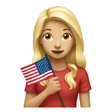 blonde girl with USA flag sticker