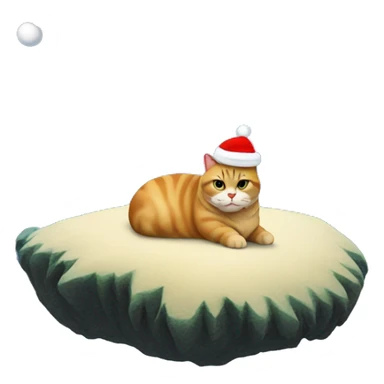 fat cat with santa hat on a island in the middle of the ocean sticker