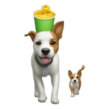 A cup on head of a dog who walk on road sticker