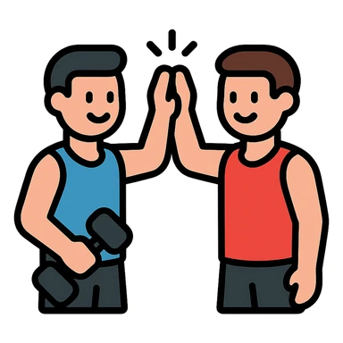 two male gym buddies high-fiving after a workout, clean lines, fitness theme, icon style sticker