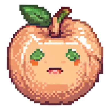 pixel art of a peach emoji styled as a butt, with bright colors and a cheeky expression sticker