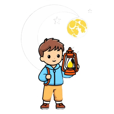 little boy holding a lantern with a moon design sticker