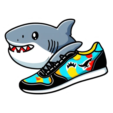 Colorful Bape sneaker with shark face design, bright colors, street style fashion sneaker sticker