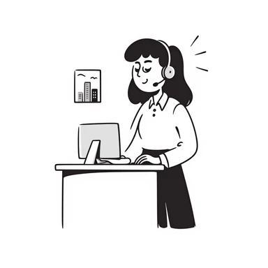 AI voice receptionist with headset, hand-drawn, playful sticker