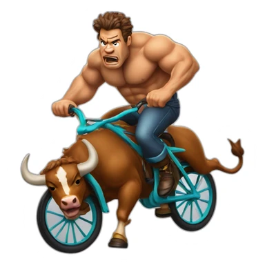 a raging bull riding his bicycle super hard with big legs sticker