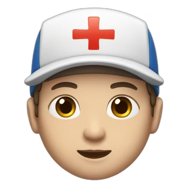 Ambulance yung man with white skin and brown hair and a cap sticker