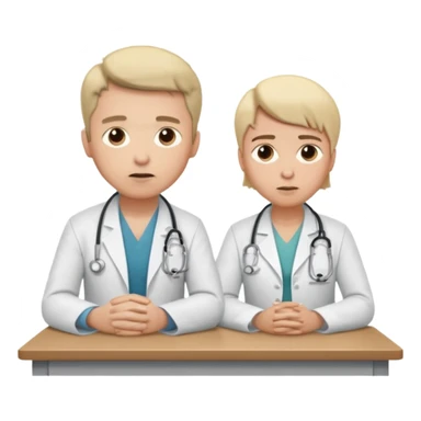 un medico y su paciente, sentados en una mesa  sticker