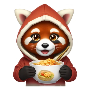 Red panda in hoodie eating ramen sticker