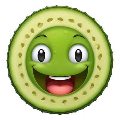 A round pickle slice with a happy face sticker