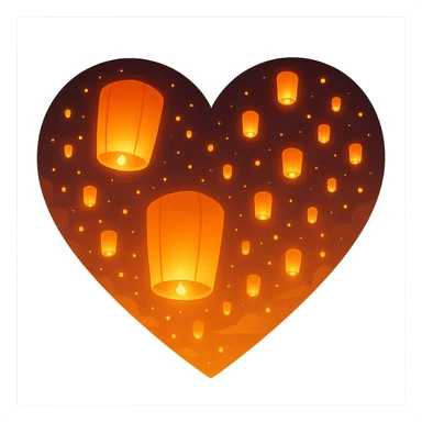 heart with a glowing lantern festival theme, clean digital illustration sticker
