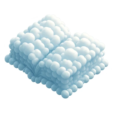 top view of a thick open book made entirely of small, very bright white fluffy convex clouds, matte glass style, no background sticker