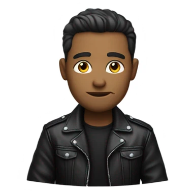 I want an emoji of a man wearing a black leather jacket and sitting at his desk. The face and eyes have to be looking up, as if they were looking at the sky. sticker
