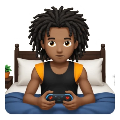 my black boyfriend in his bed with a black singlet on playing video games black curly dreadlocks  sticker