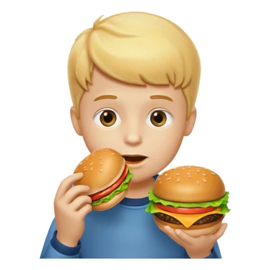 little boy eating a money burger sticker