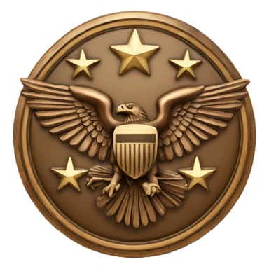 Bronze military badge with stars and an eagle sticker