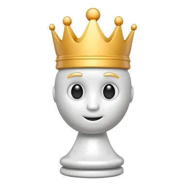 3D emoji style chess piece, cute glossy white king chess icon, soft rounded shapes, big expressive cartoon eyes, smooth plastic texture, vibrant colors, studio lighting, centered composition, transparent background, high resolution, minimal, modern emoji design, soft shadow, ultra detailed, 4k sticker