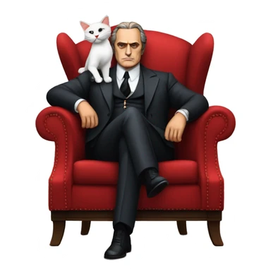 vito corleone as a mafia boss sitting on a red chair petting a white cat on his lap sticker