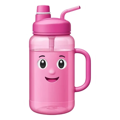 Pink water bottle with handle and straw sticker